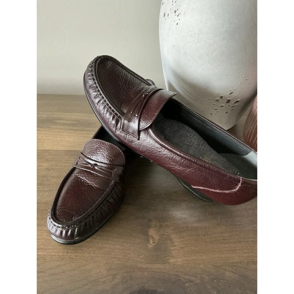 SAS Shoes Womens Easier Low Wedge Slip On Loafers Brown Leather Casual‎ 8.5 Slim